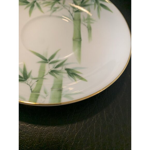 6 Noritake Toki Kaisha Footed Cup and Saucer Sets Green Bamboo Pattern 1960s Vtg - Picture 10 of 12